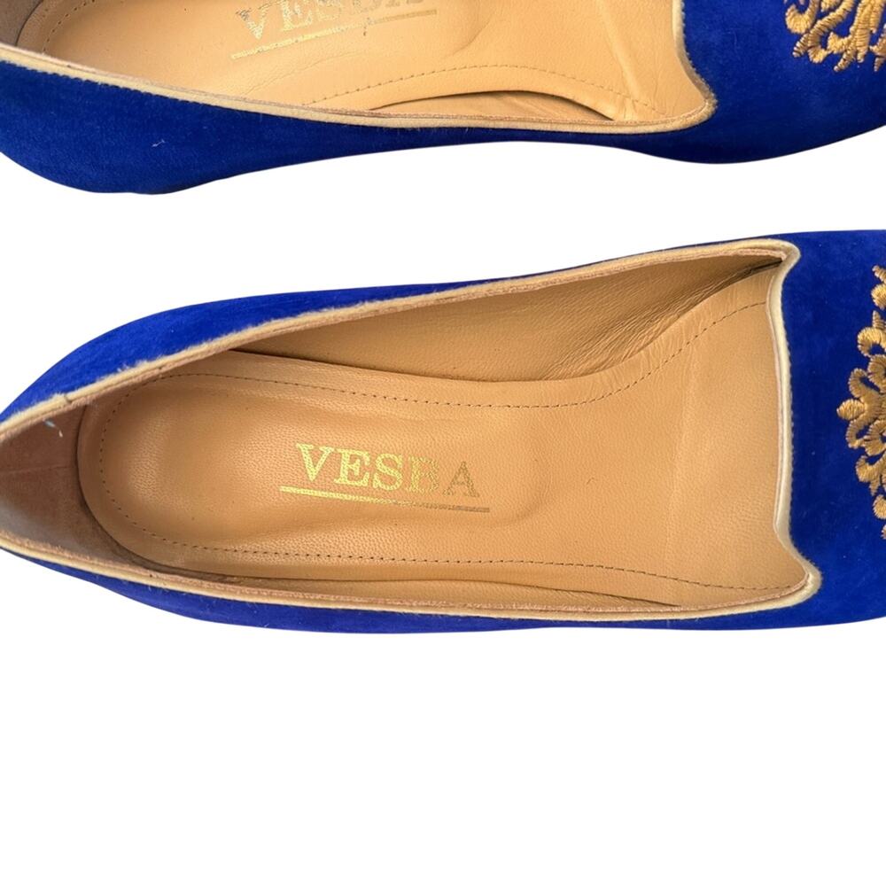 Vesba Cobalt Blue Suede Embroidered Loafers Low Heel EU 41 US 9.5 - Picture 5 of 16